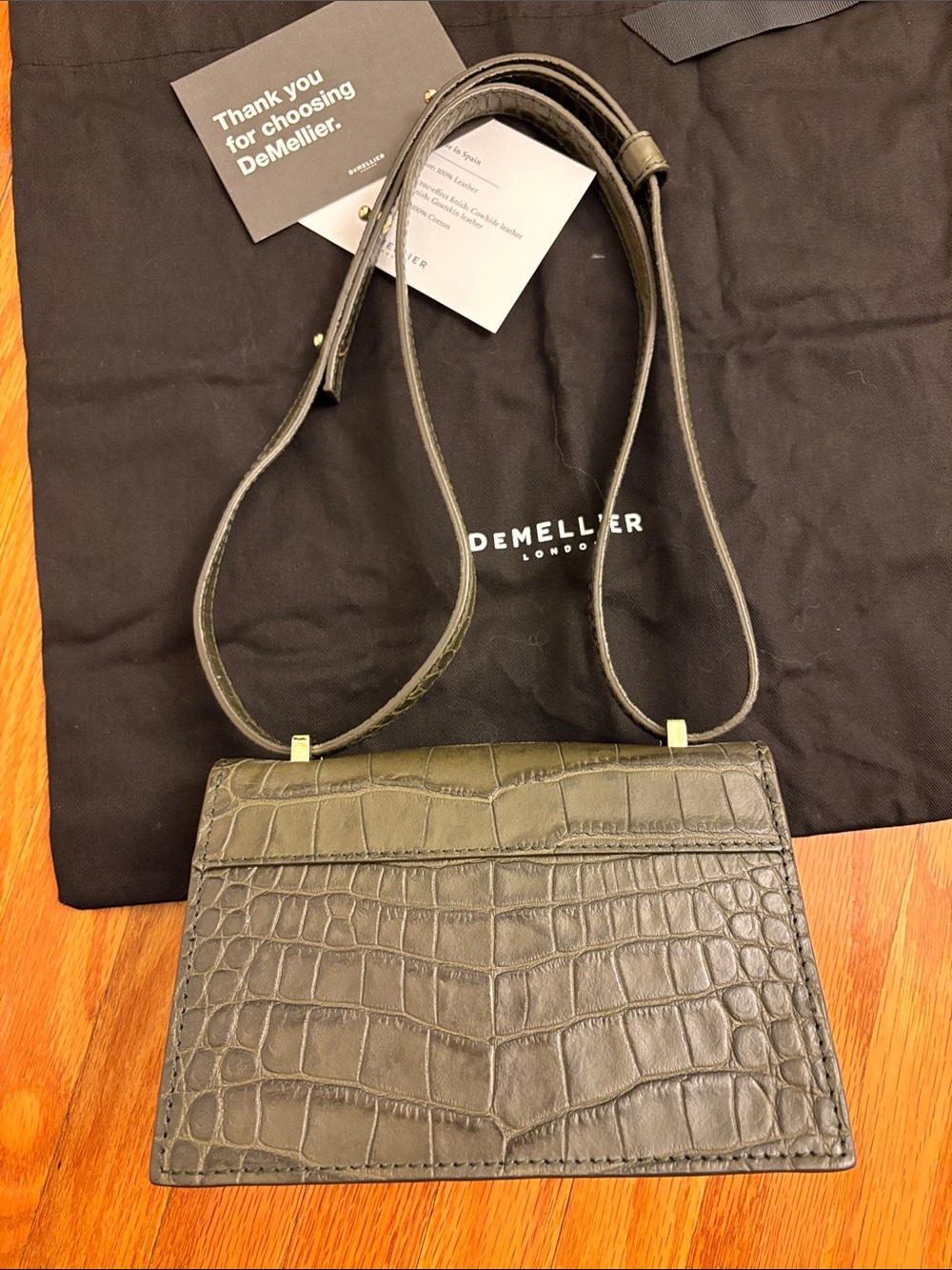 DeMellier Black Croc-Embossed Mini Crossbody with Gold Square Clasp - Picture 7 of 13